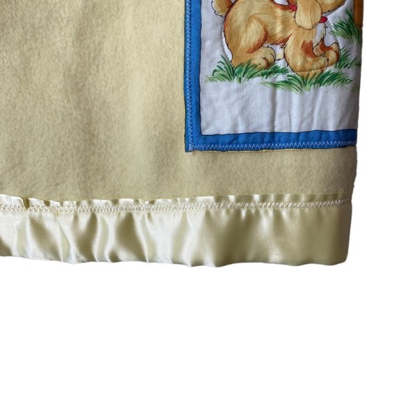 Vintage Hand Crafted Yellow Baby Blanket Animal Appliques Satin Edge Floor Time - Picture 9 of 16